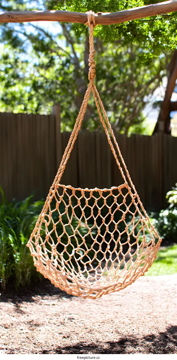 Hanging Rope Net Swing Chair in Backyard