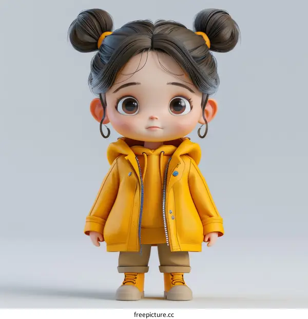 Cute Girl in Yellow Raincoat 3D Illustration