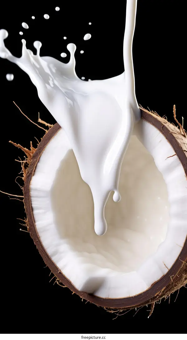 Coconut Milk Splashing Out of a Coconut
