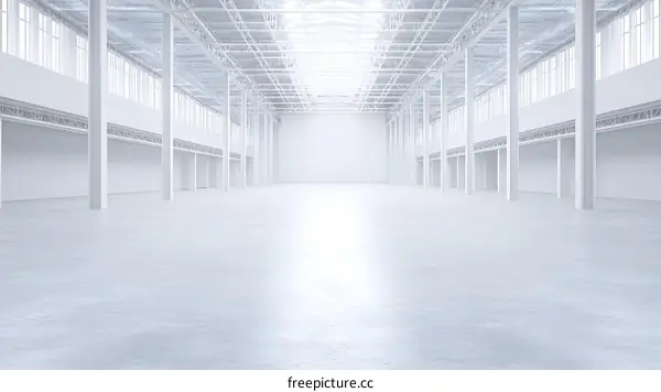 Empty Warehouse Interior With White Walls And Concrete Floor