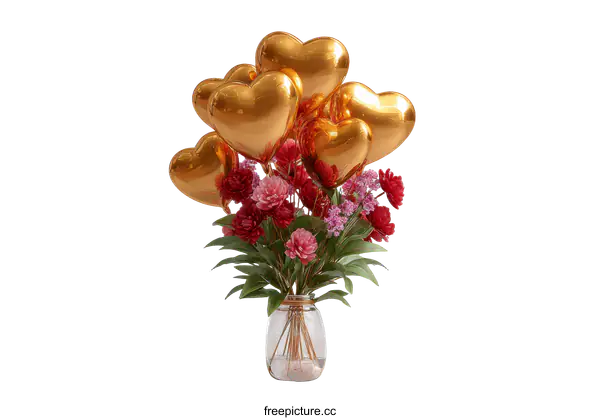 [Transparent Background PNG]Heart Balloons and Flowers Arrangement
