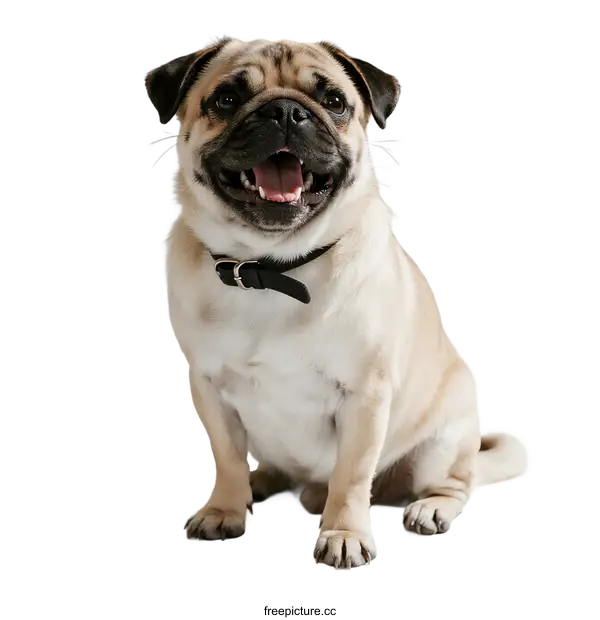[Transparent Background PNG]A cute pug dog sitting and looking happy