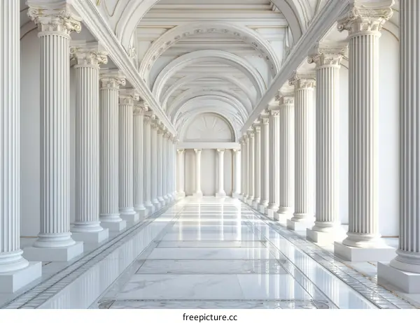 A Luxurious Marble Corridor With Symmetrical Columns And A Polished Floor