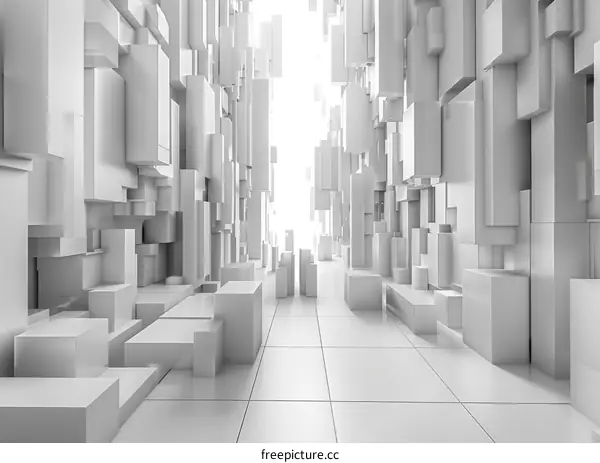 Futuristic Cityscape: Abstract 3D Rendering of White Cube Buildings