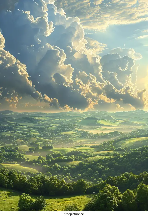 Stunning Landscape of Rolling Hills and Clouds