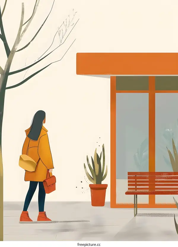 Woman Walking Past a Shop With a Large Window