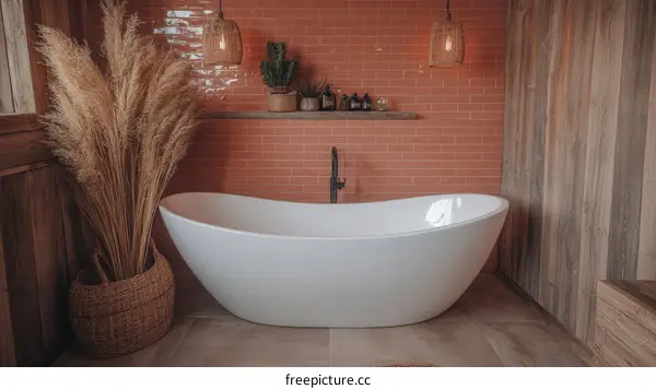 Rustic Modern Bathroom with Bathtub and Plants