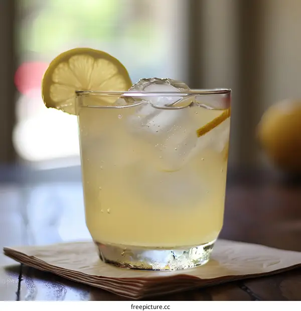 Refreshing Iced Lemon Drink with Ice Cubes