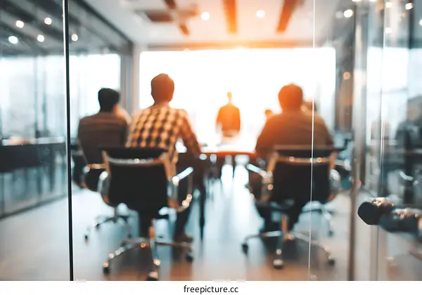 Blurred Office Meeting Room View Through Glass Wall