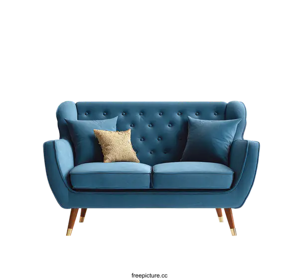 [Transparent Background PNG]Elegant Teal Sofa with Decorative Cushions