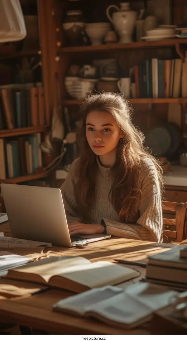 Young woman studying in a library