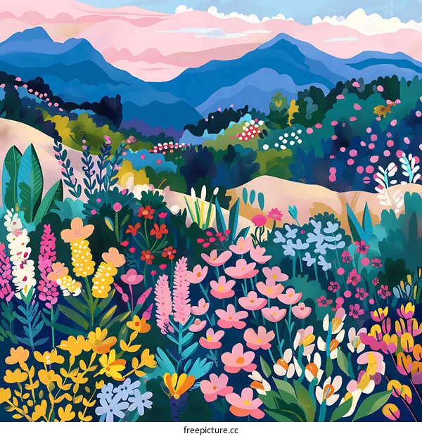 Colorful Mountain Landscape Illustration