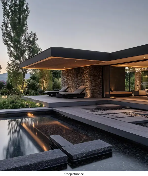 Modern Minimalist House with Swimming Pool and Stone Facade