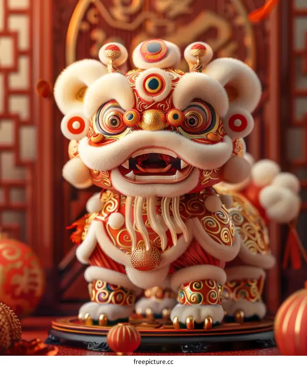 Traditional and Celebratory Chinese Lion Dance Performance