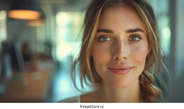 portrait of a beautiful young woman with green eyes and freckles