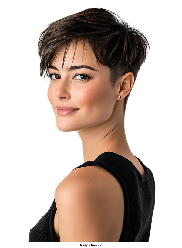 [Transparent Background PNG]Close Up Portrait of a Woman with Short Hair