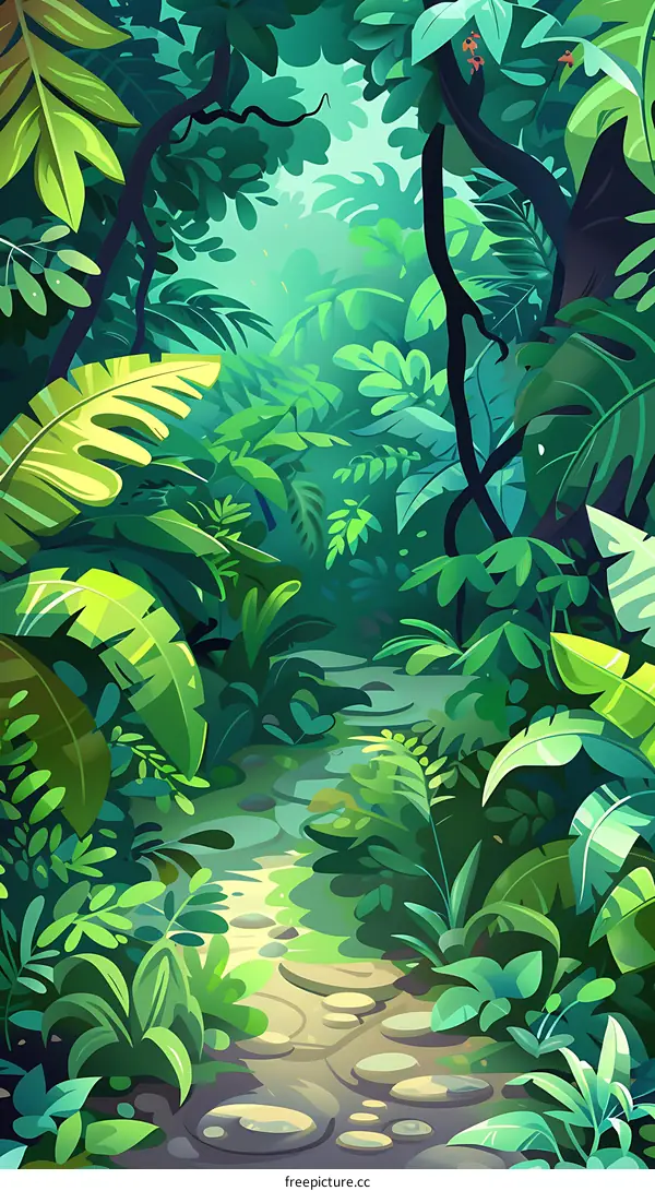 Green Jungle Path with Stone Stepping Stones