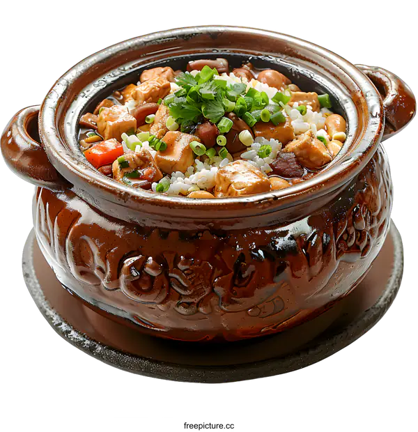 [Transparent Background PNG]Claypot rice with chicken, Chinese sausage, and vegetables