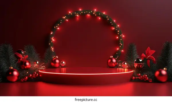 Red Christmas Display Podium with Wreath
