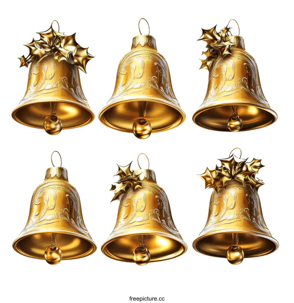 [Transparent Background PNG]Collection of Ornate Gold Christmas Bells