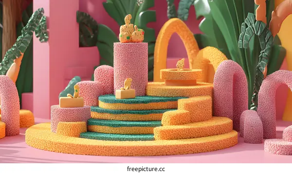3D Rendered Abstract Cactus Garden Scene