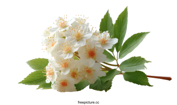 [Transparent Background PNG]Delicate White Flowers and Lush Green Leaves