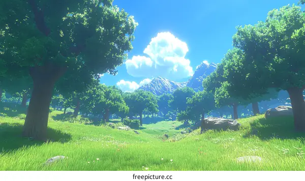 Beautiful Lush Green Meadow Landscape Illustration