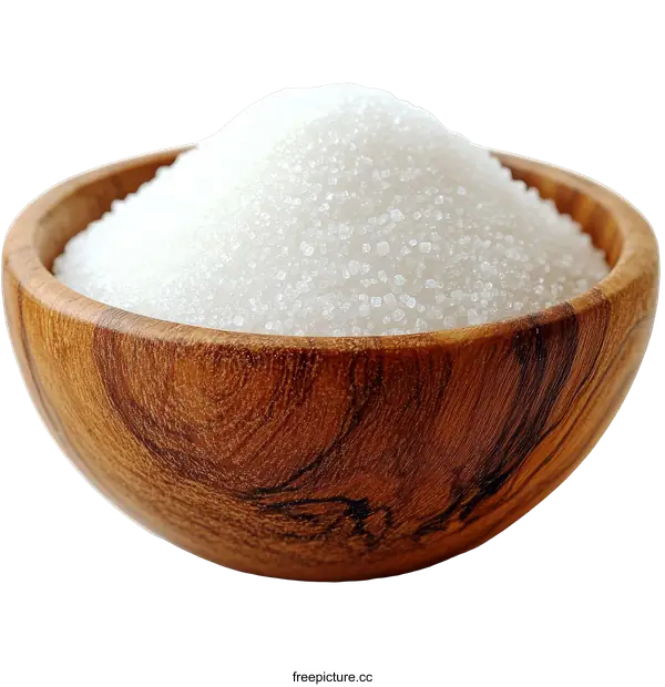 [Transparent Background PNG]Sugar in Wooden Bowl on White Background