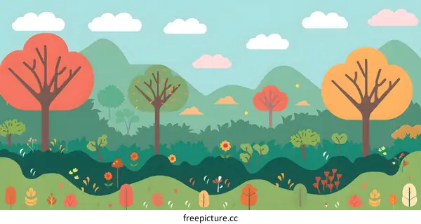 Cartoon Illustration Of A Green Forest