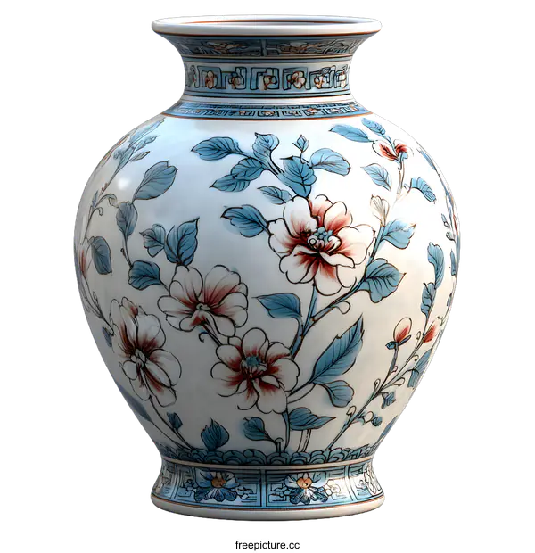 [Transparent Background PNG]Traditional Chinese Ceramic Vase with Floral Pattern
