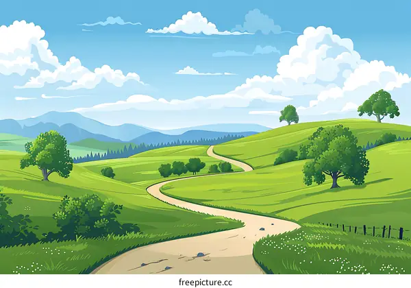 Winding Road Through Lush Green Hills