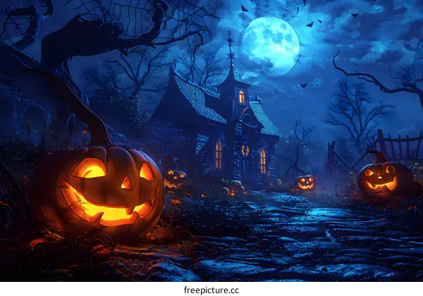 Halloween Jack-o-lantern and haunted house