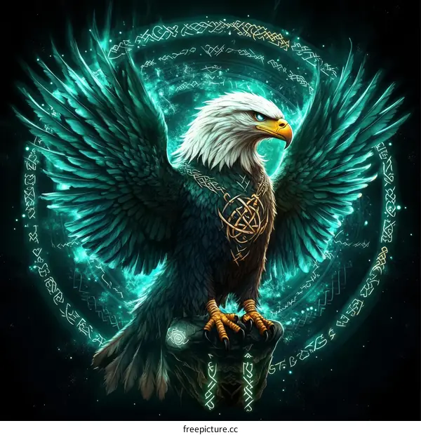 Mystical Eagle Illustration with Celestial Symbols