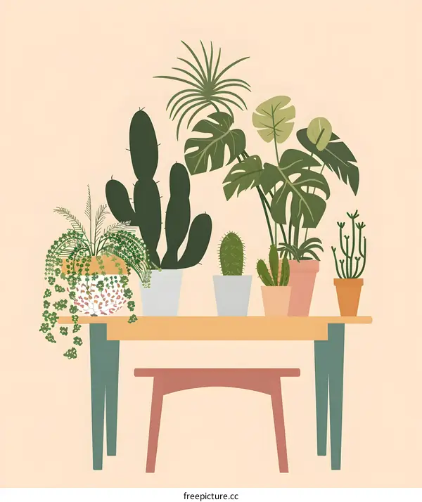 Green Plants on Wooden Table