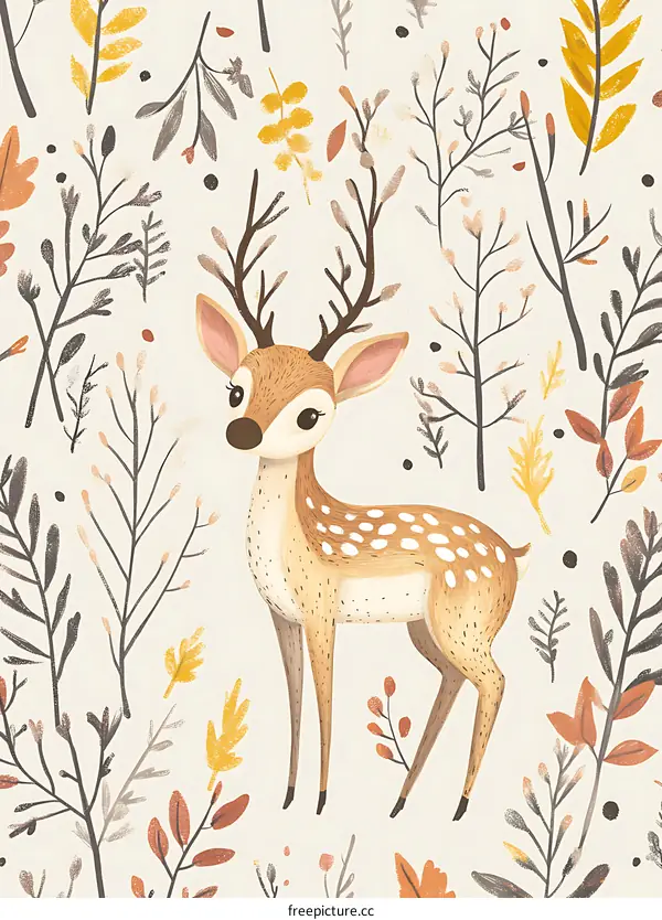 Cute Deer in the Forest Illustration