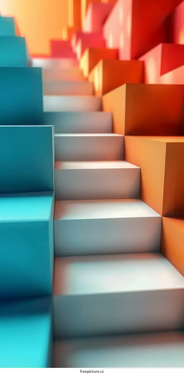 Blue and orange stepped geometric shapes