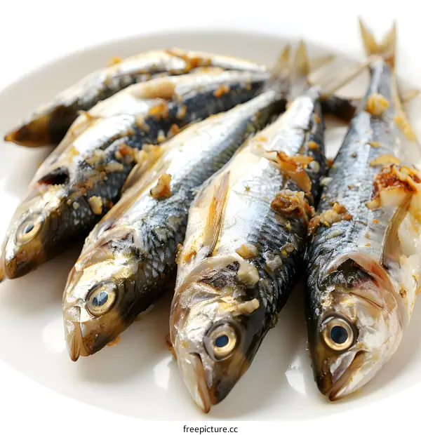 A plate of grilled sardines
