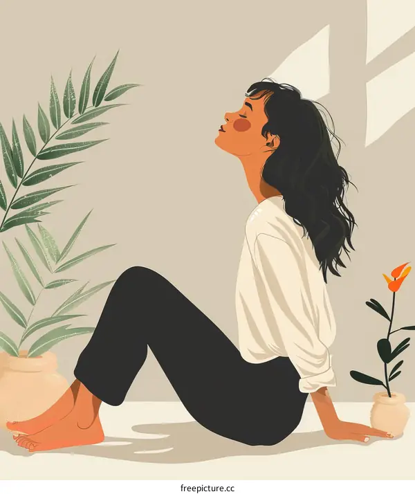 Woman Meditating Peacefully in a Serene Plant-Filled Home