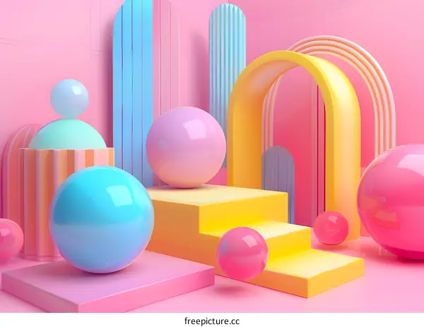Abstract 3D Render Geometric Shapes in Pastel Colors