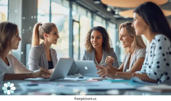 A group of diverse businesswomen having a meeting in an office