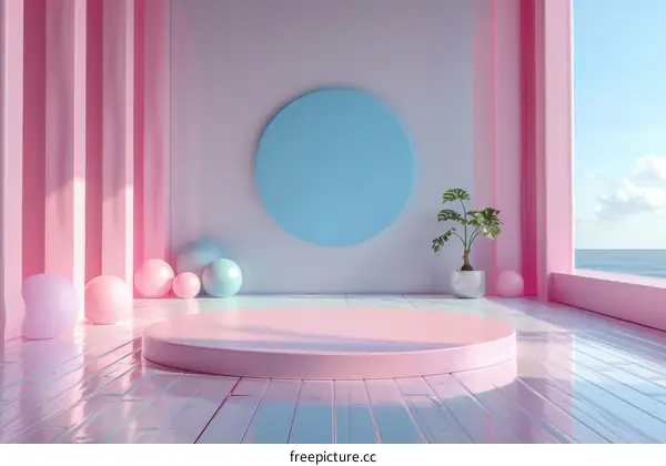 Pastel Pink and Blue Minimalist Scene