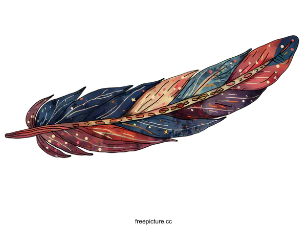 [Transparent Background PNG]Colorful Watercolor Feather with Stars and Galaxy Design