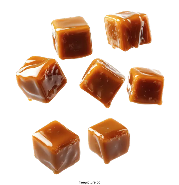 [Transparent Background PNG]Caramel Cubes in Motion against White Background