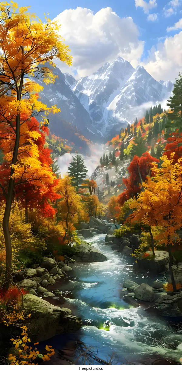 Mountain River Autumn Landscape
