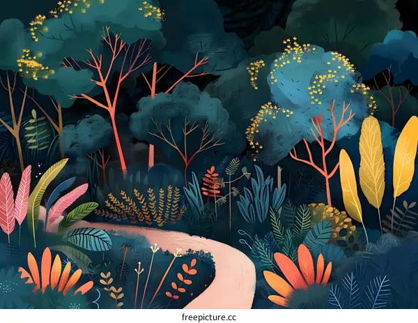 Colorful Forest Path Illustration