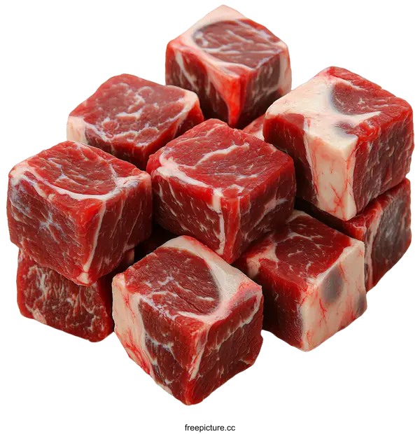 [Transparent Background PNG]Fresh Beef Cubes Ready for Cooking