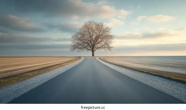 Lonely Tree Road Leading to Horizons