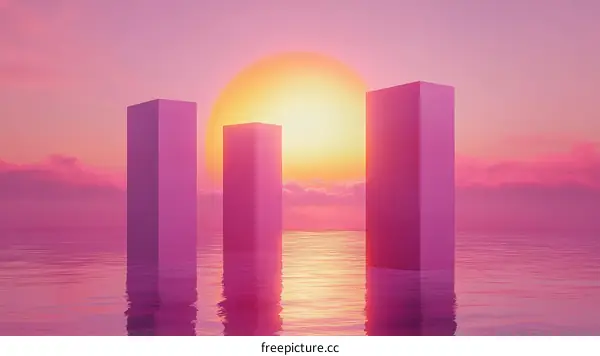 Pink Abstract Sunset Over Water