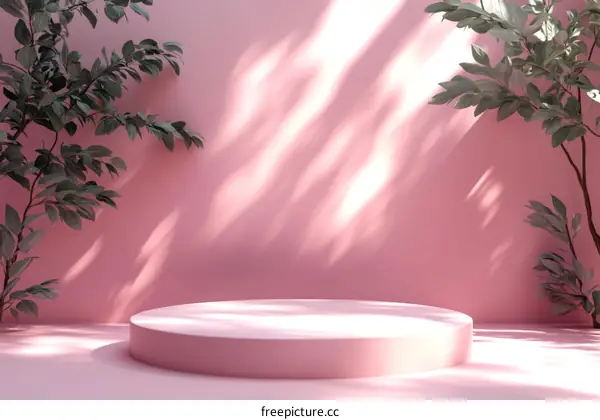 Pink Minimalist Product Display with Plants