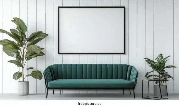 Modern Living Room Mockup with Teal Sofa